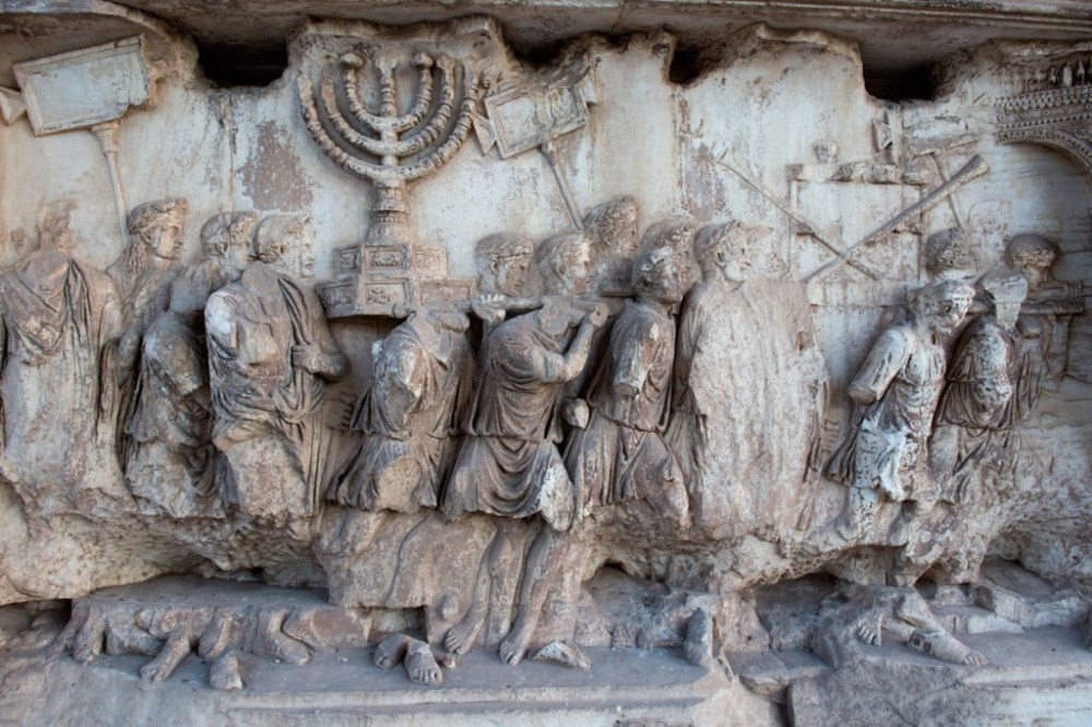 The Menorah from the Temple in Jerusalem, depicted on the Arch of Titus in Rome (from http://blogs.yu.edu/news/menorah-myth-busters/)